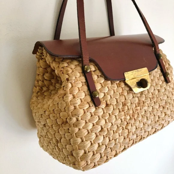 Vintage straw & leather mini tote - Picture 7 of 16